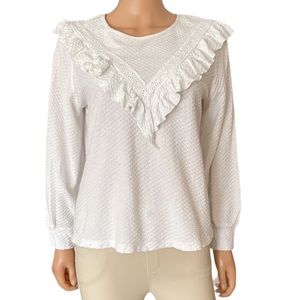 J. Crew white cotton blend feminine ruffle blouse